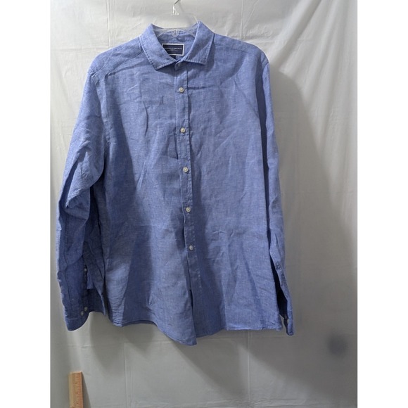 Charles Tyrwhitt Mens Medium Classic Fit Blue 100% Linen Button Up Shirt - Picture 1 of 8